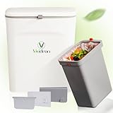 Vividron Kleiner Komposteimer Küche mit Deckel - 9L - Biomülleimer Küche mit Zwei Behältern - Hängbarer Mülleimer für Unterschrank/Unterspüle (Weiß)