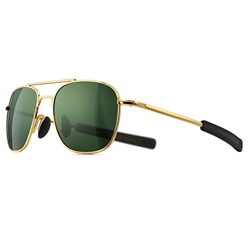 SUNGAIT Herren Militär Sonnenbrille Polarisierte Pilot Style - Bajonett-Tempel Gold/Grün A285