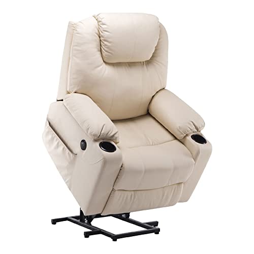 MCombo Elektrischer Sessel zum Aufstehen und Entspannen, beheizt, USB-verstellbar, cremefarben