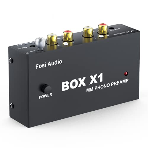 Fosi Audio Box X1 Phono-Vorverstärker für MM-Plattenspieler Mini-Stereo-Audio-HiFi-Phonograph/Plattenspieler-Vorverstärker mit 3,5mm Kopfhörer und RCA-Ausgang mit 12-V Netzteil