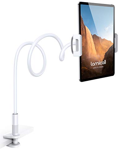 Lamicall Tablet Halter, Schwanenhals Tablet Halterung - Flexible Einstellbare Lazy Lang Arm Ständer für iPad Mini 2 3 4, Neu iPad Pro 2020, iPad Air, iPhone, und Weitere 4,7-10,5 Zoll Geräte - Weiß