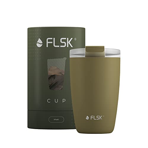 FLSK CUP • Coffee to go-Becher aus Edelstahl – vakuumisoliert • Stilvoll unterwegs genießen mit Deinem CUP Khaki. • ohne BPA, rostfrei, dicht – 350 ml