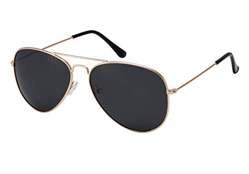 La Optica B.L.M. Herren Sonnenbrille Damen UV400 Retro Pilotenbrille Vintage Fliegerbrille 70er Jahre Groß - Gold Farben (Gläser: Grau)