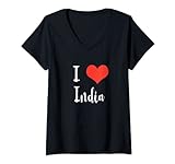 Damen I love India T-Shirt T-Shirt mit V-Ausschnitt