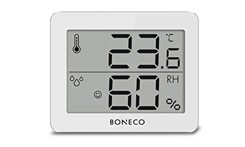 BONECO Hygrostat Thermo-Hygrometer X200 – digitale Anzeige der Raumtemperatur und relativen Luftfeuchtigkeit – 0 bis 50 ˚C, plastik, Weiß