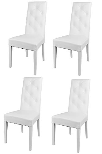 t m c s Tommychairs - 4er Set Moderne Stühle Chantal für Küche und Esszimmer, robuste Struktur aus lackiertem Buchenholz Farbe Weiss, gepolstert und mit weissem Kunstleder bezogen