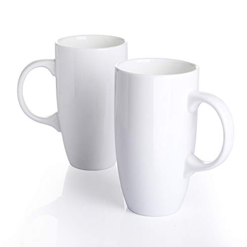 Panbado 2-teilig Große Kaffeetassen aus Weiß Porzellan, 550 ml große Füllmenge Tassen Set, Becher, Teetassen, Trinkbecher mit henkel für Heißgetränke, Keramik Becher