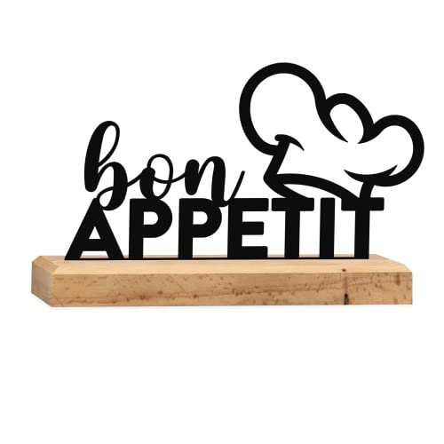 Rerum & Consilium Bon Appetit Schriftzug aus Holz und Metall | 21 x 12 cm | Hochwertige Küchen-Dekoration, Küchen Deko, Bon Appetit Schriftzug