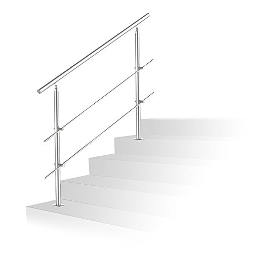 Jopassy Edelstahl Handlauf 80cm, Treppengeländer Innen und Außen, Geländer mit 2 Pfosten, für Treppen, Brüstung, Balkon