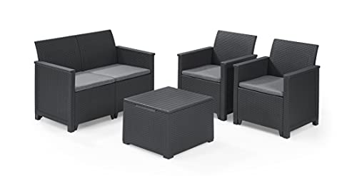 Lounge Sets Emma - verschiedene Ausführungen - hochwertige Sitzgruppe für den Garten, Terrasse oder Balkon - höchster Sitzkomfort durch ergonomische Rückenlehnen (2er Sofa, 2x Sessel & Tisch)