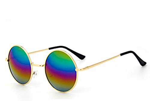 CHICNET Damen Herren Sonnenbrille Rundglas Hippie 40er Jahren Brille 400UV rund, runde Gläser, langer Steg, aus Metall und Acryl, verspiegelt und getönt (Regenbogen)