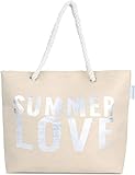 normani Strandtasche Schultertasche Handtasche Umhängetasche mit Sommer Design und großem Volumen Farbe Summer Love Beige