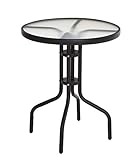 Spetebo Metall Glastisch rund - 70x60 cm - Bistrotisch mit Glasplatte - Gartentisch Balkontisch Terrassentisch Tisch schwarz