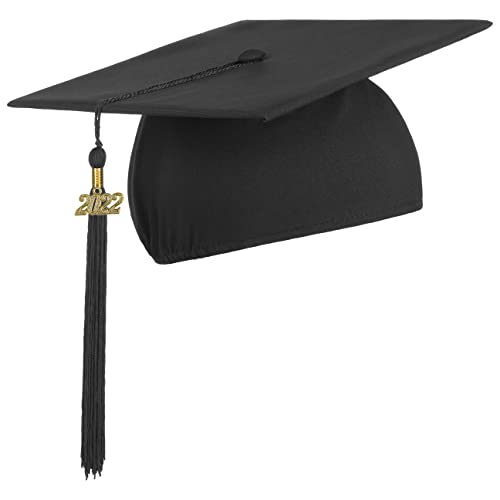LIERYS Doktorhut (Studentenhut) 2022 Jahreszahl Anhänger - 54-61 cm - Hut für Abschlussfeiern vom Studium, Universität, Hochschule, Abitur - Absolventenhut in schwarz