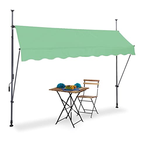 Relaxdays Klemmmarkise, 250 cm breit, höhenverstellbar, ohne Bohren, UV-beständig, Sonnenschutz Balkon, grün/grau