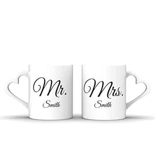 Personalisierte Partner-Tassen mit Namen | “Mr. & Mrs” | Zwei Kaffee-Becher mit personalisierten Wunsch-Namen | Qualitäts-Keramik, 2-Set | Kaffee-Tasse | Geschenk-Idee