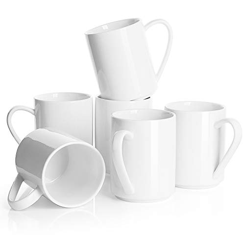 Sweese 603.001 6er Set Kaffeebecher aus Porzellan, 350 ml, Tasse mit großem Henkel für Heißgetränke