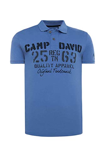 Camp David Herren Poloshirt aus Piquee mit Logo-Applikationen, Sky Blue, XXL
