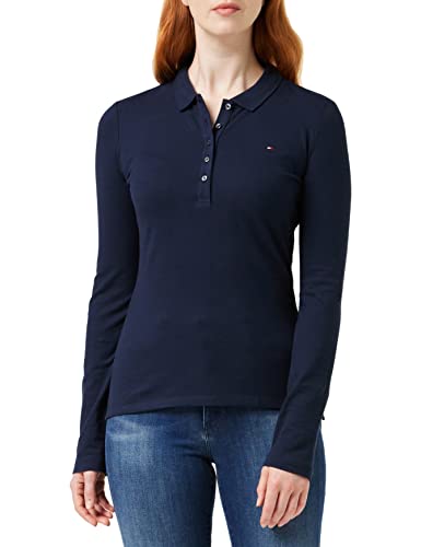 Tommy Hilfiger Damen Heritage Long Sleeve Slim Polo Poloshirt, Blau (Midnight 403), Large (Herstellergröße: L)