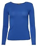 Easy Young Fashion - Damen Basic Rundhals Shirt - Langarm Unterziehshirt - Skinny Fit 1093 - Blau M