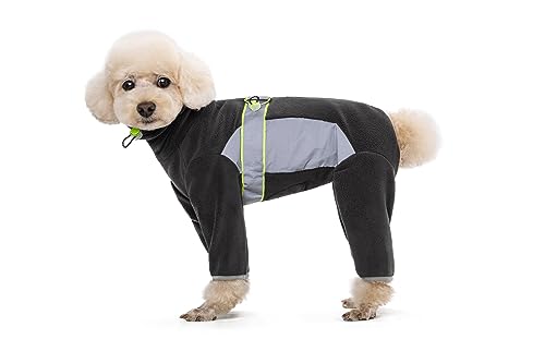 Hunde-Fleece-Winterkleidung, verstellbare Taille, Einteiler mit D-Ring und reflektierenden Streifen, langärmelig, für kaltes Wetter, für kleine und mittelgroße Hunde, S (Dunkelgrau)