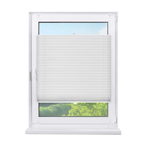 Fensterdecor Klemmfix Sichtschutz-Plissee, Fertig-Plissee mit Spannfeder in Weiß, Plissee zum Klemmen ohne Bohren, lichtdurchlässig und Blickdicht, 50 x 130 cm