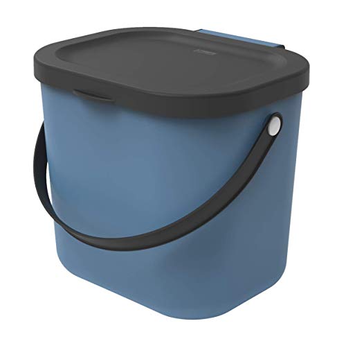 Rotho Albula Biomülleimer 6l mit Deckel und Henkel für die Küche, Kunststoff (PP) BPA-frei, blau/anthrazit, 6l (23,5 x 20,0 x 20,8 cm)