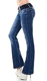 Label by Trendstylez Damen Bootcut Stretch Jeans Schlag Hose inkl .Gürtel Blue Washed WT367 Größe 38