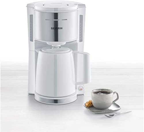 SEVERIN Filterkaffeemaschine mit Thermokanne, Kaffeemaschine für bis zu 8 Tassen, ansprechende Filtermaschine mit Isolierkanne, weiß/Edelstahl gebürstet, KA 9255