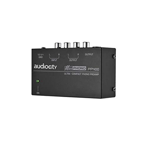 Audiocity PP400 - Phono-Vorverstärker. Kopfhörerausgang. Netzteil mit Schuko-Stecker. Cinch-Ein- und Ausgänge. Verbindet Schallplattenspieler mit Verstärkern, Aktivlautsprechern oder Kopfhörern.