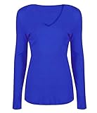 Damen Basic V Ausschnitt Langarm T Shirts Casual Tops Bluse Damen Stretch Loose Shirt Gr. 38-40, königsblau