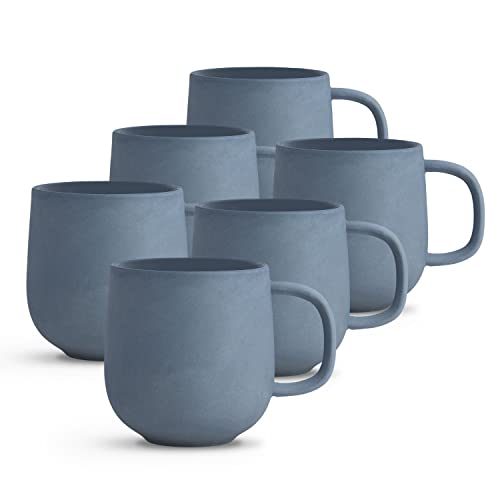KØZY LIVING Keramik Tasse 6 Stk - 300 ml Tassen-Set mit Henkel in skandinavischem, nordic Design - perfekt für Kaffee oder Tee - rauchblau (matt)