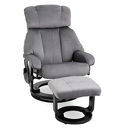 HOMCOM Massagesessel Fernsehsessel Relaxsessel mit Liegefunktion Sessel mit Hocker Massagefunktion samtartiges Polyester Grau 76 x 80 x 102 cm