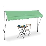 Relaxdays Klemmmarkise, 300 cm breit, höhenverstellbar, ohne Bohren, UV-beständig, Sonnenschutz Balkon, grün/grau