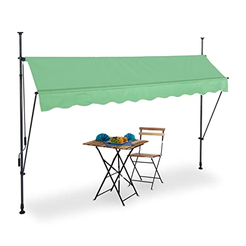 Relaxdays Klemmmarkise, 300 cm breit, höhenverstellbar, ohne Bohren, UV-beständig, Sonnenschutz Balkon, grün/grau