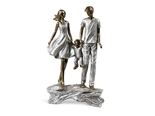 Moderne Skulptur Deko Figur Familie auf Sockel Silber/Gold 17x28 cm