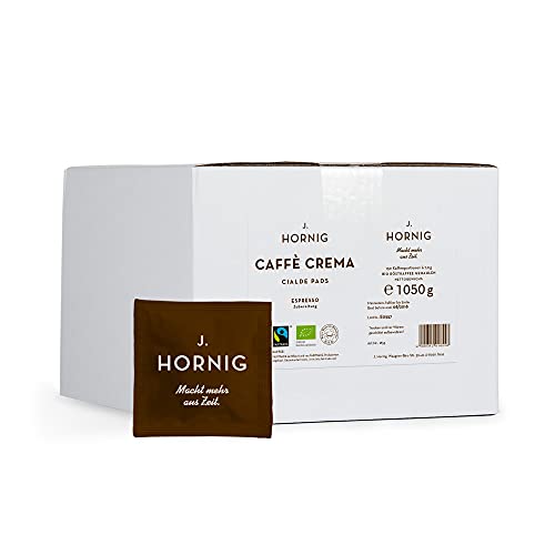 J. Hornig Cialde Espresso Pads, Caffè Crema, Kaffee mit kräftigem Aroma in Bio & Fair Trade Qualität, Mahlkaffee in ESE Kaffeepads, 150 Stück Großpackung