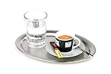 APS Serviertablett „Kaffeehaus“, klassisches Wiener Kaffeehaus Tablett, Edelstahl Tablett, matt poliert, oval, Rand eingerollt, 23 x 17,5 cm, 1 cm Höhe