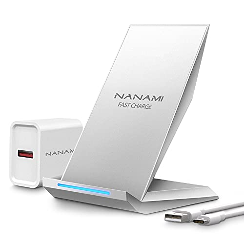 Fast Wireless Charger,NANAMI Qi Induktive Ladestation (mit USB ladegerät Quick Charge 3.0 Adapter) für Apple iPhone 15 14 13 12 Pro Mini Max Xr Xs,10W kabelloses Ladegerät für Samsung Galaxy S23 S22
