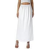 Qtinghua Damen Antistatischer Half Slip Unterrock für Unterkleider, einfarbig, elastische Taille, Innenfutter, langer Rock, weiß, XL