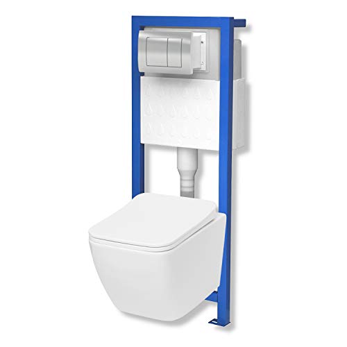 Domino Lavita Vorwandelement inkl. Drückerplatte + Wand WC Lino ohne Spülrand + WC-Sitz mit Soft-Close-Absenkautomatik (QS)