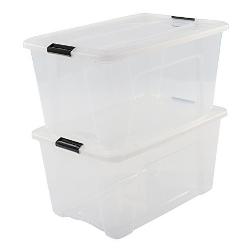 Iris Ohyama, 2er-Set stapelbare Aufbewahrungsboxen mit Klickverschluss - New Top Box NTB-45 - plastik, transparent, 2 x 45 L, L58 x B39,5 x H30,5 cm