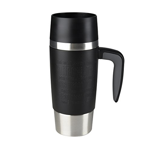 Emsa 514096 Isolierbecher mit Griff Mobil genießen, 360 ml, Quick Press Verschluss, Travel Mug Handle schwarz, 1 Stück (1er Pack)