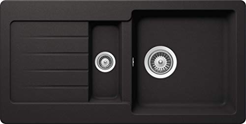 SCHOCK Küchenspüle 86 x 43,5 cm Typos D-150S Nero - CRISTALITE Granitspüle mit 1 ½ Becken ab 60 cm Unterschrank-Breite