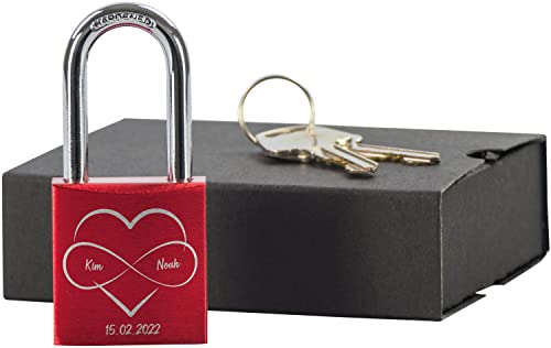 LAUBLUST Liebesschloss mit Gravur und Schlüssel inkl. Geschenkbox - Ewig im Herzen - Personalisiertes Geschenk für Paare