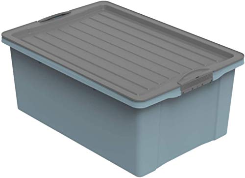 Rotho Compact Aufbewahrungsbox 38l mit Deckel, Kunststoff (PP recycelt) BPA-frei, blau/anthrazit, A3/38l (57,0 x 40,0 x 25,0 cm)