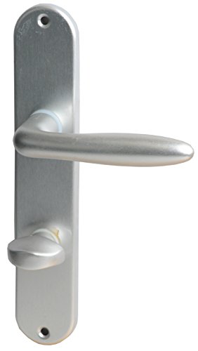 Alpertec 40362030PO Aluminium Türbeschlag Ray II - LS Langschildgarnitur für Badtüren in silber eloxiert WC 78 MM mit Sperrriegel, für Badezimmertüren
