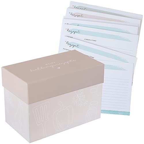 Odernichtoderdoch® Rezeptebox mit Karten 'Lieblingsrezepte' - Box mit 52 Rezeptkarten und 6 Registern - 22,2 cm x 12 cm x 15,5 cm