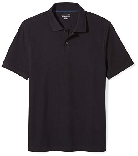 Amazon Essentials Slim-fit Striped Cotton Pique Poloshirt, Black, M