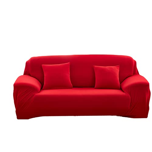 Sofa Überwürfe Sofabezug mit einem Kissenbezug, Stretch elastische Sofahusse Sofa Abdeckung in Rot Farbe für 1/2/3/4 Sitzer（L-förmiges Ecksofa erfordert Zwei）